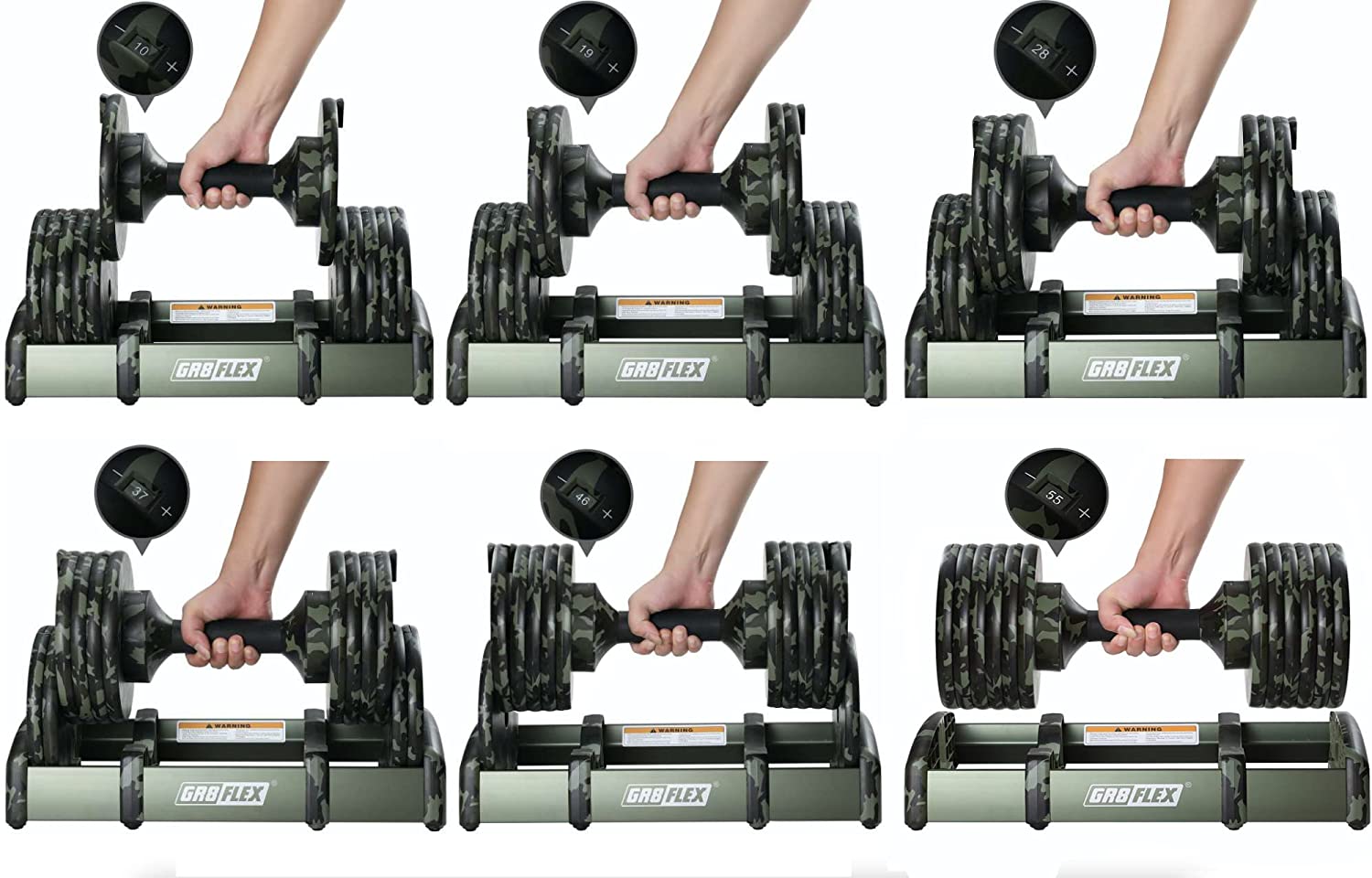 GR8FLEX 1 Second Adjustable Dumbbells (Pair) 55 lb each